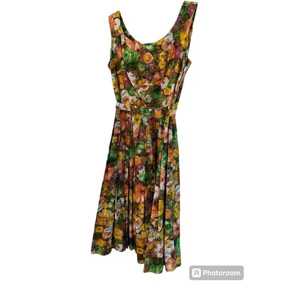 VINTAGE FAMOUS FASHION MIAMI FL FLORA BELT FULL SKIRT DRESS SZ S - Picture 2 of 4